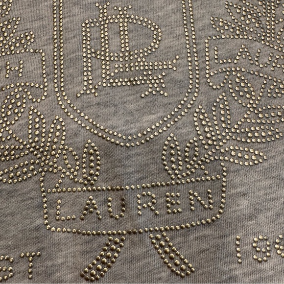 Ralph Lauren Women’s Gray Top / Tee Shirt W/ Silver Studded Logo Sz LP - Picture 8 of 11